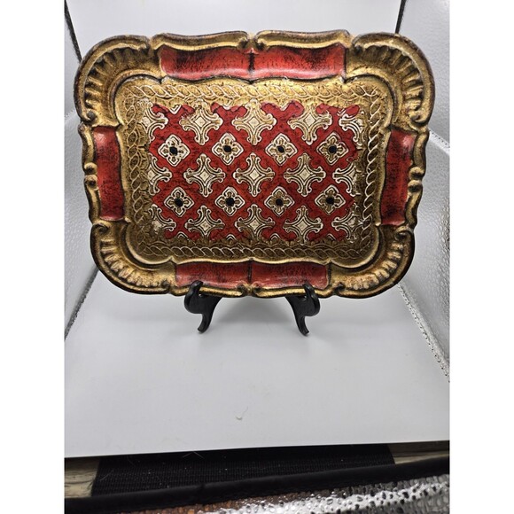 Vintage Italian Toleware Tray Platter Hand Painted Wood Florence Italy 6x8 - Picture 1 of 3